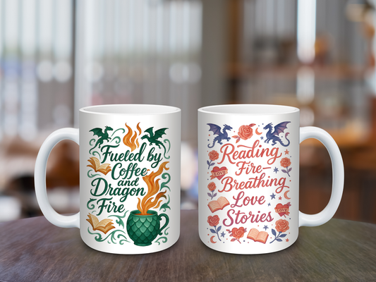 Fuel By Coffee and Dragon Fire / Love Reading Fire Breathing Love Stories Coffee Mugs