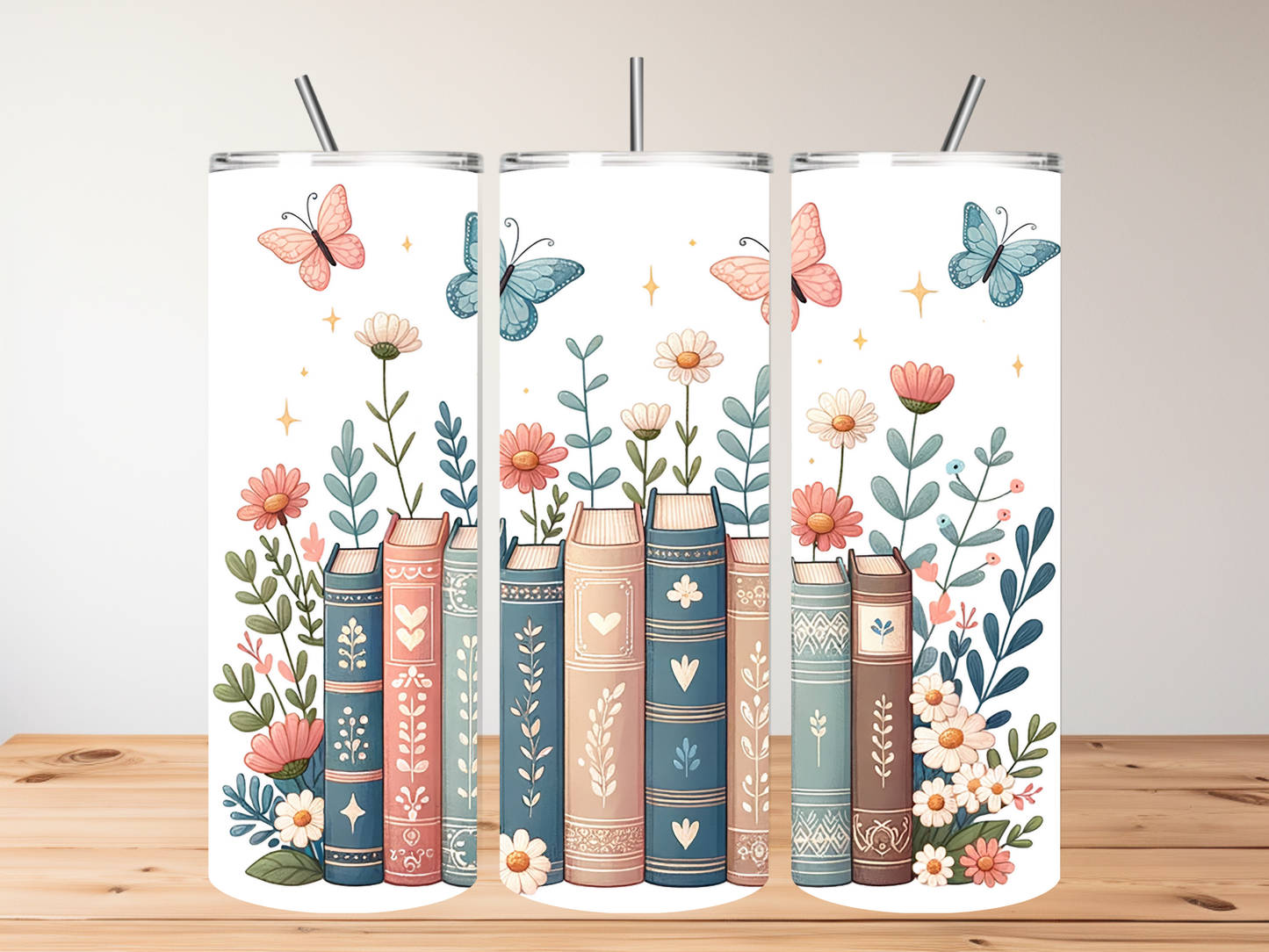 Floral Books 20oz Skinny Tumbler