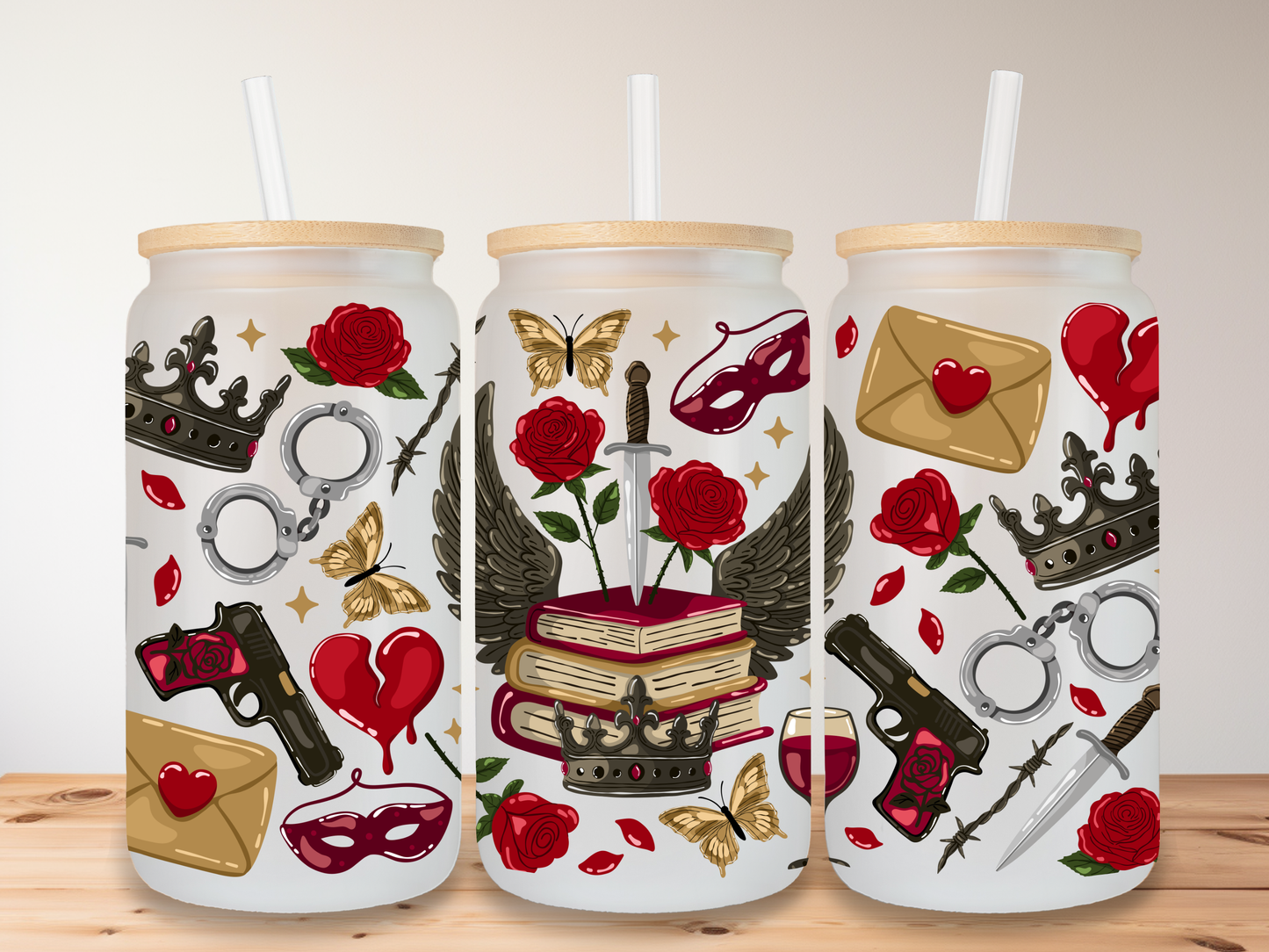 Dark Romance (bookstack) 16oz Glass Can