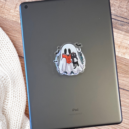 Ghost Reading with Cat - Magnetic Grip for E-Readers and Phones