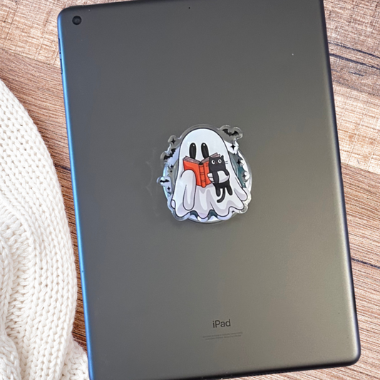 Ghost Reading with Cat - Magnetic Grip for E-Readers and Phones