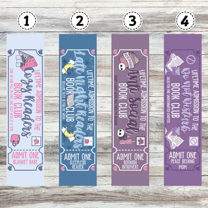 DND, Cozy Reader, Anti Social, Late Night Reader Book Club Tickets Metal Bookmarks