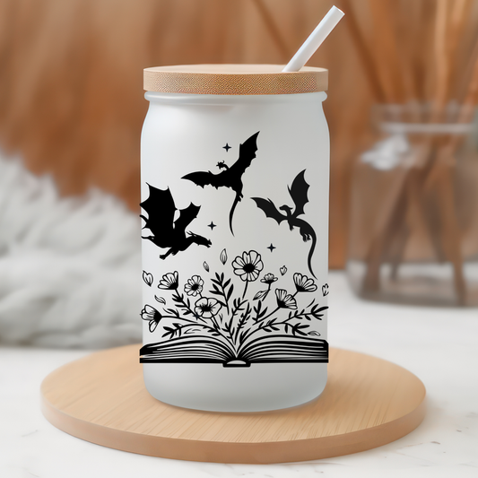 Book Dragons 16oz Glass Can