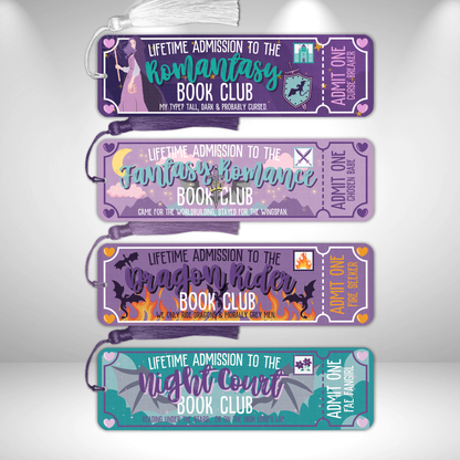 Romantasy, Fantasy Romance, Dragon Rider, Night Court Book Club Tickets Metal Bookmarks
