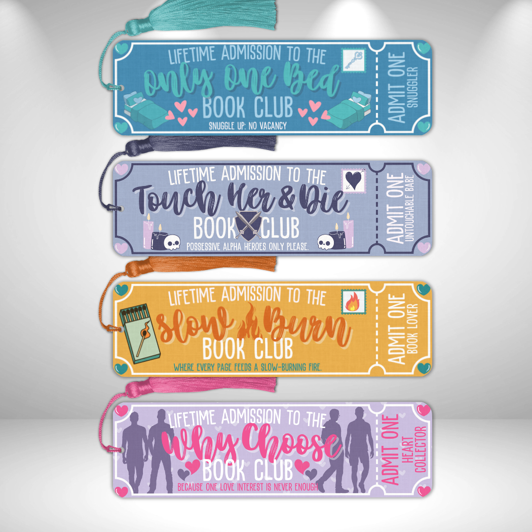 Only One Bed, Touch Her & Die, Slow Burn, Why Choose Book Club Tickets Metal Bookmarks