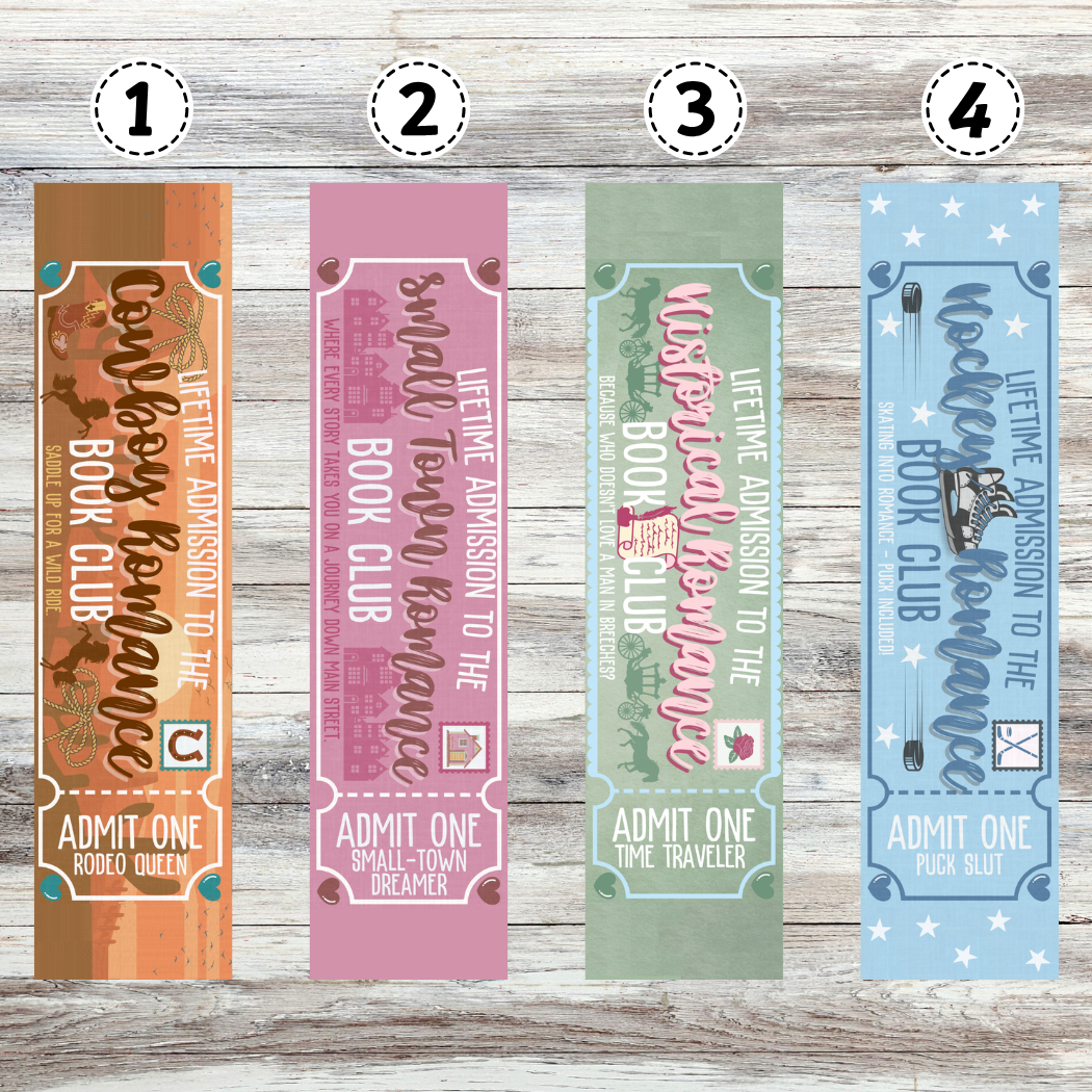Cowboy, Small Town, Historical, Hockey Romance Book Club Tickets Metal Bookmarks
