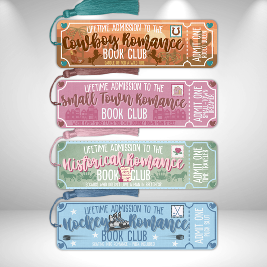 Cowboy, Small Town, Historical, Hockey Romance Book Club Tickets Metal Bookmarks